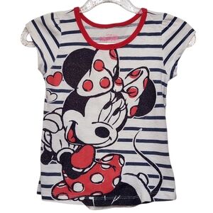 Disney Minnie Mouse & Hearts Red Navy Glittery‎ Striped Girls Short-Sleeve Top